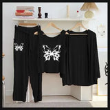 Comfortable Black Jersey Printed 3-Piece Women's Night Suit