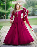 Elegant Maroon Chiffon Maxi Suit with Dupatta - 3 Piece Set