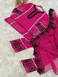 Elegant Pink Organza Embroidered 3 Piece Women's Suit