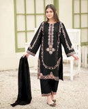 Elegant Black Shamoz Silk 3 Piece Embroidered Suit for Women