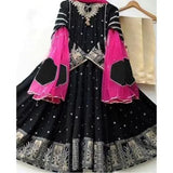 Elegant Black Shamoz Silk Maxi with Trouser & Dupatta Set