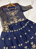 Elegant Blue Embroidered Shamoz Silk Maxi Suit for Women