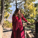Elegant Maroon Velvet Maxi Dress with Turtle Neck Design