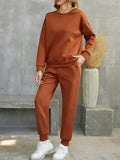 Stylish Women's Fleece Tracksuit - 2 Piece Plain Set in Brown