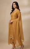 Elegant Mustard Wool Three-Piece Women's Stitched Suit with Embroidery