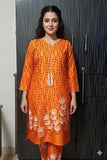 Elegant Women's Linen Printed Frock & Trouser Set in Orange