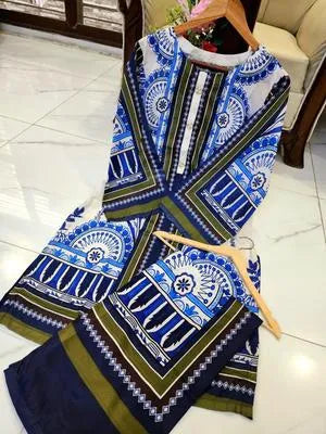 Elegant Multicolor 2 Piece Swiss Lawn Printed Co-Ord Set for Women