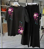 Stylish Black Jersey 2 Piece Women's Printed Night Suit