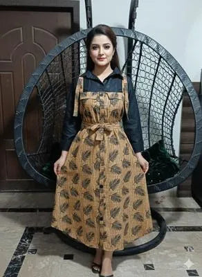 Stylish Mustard Khaddar Printed Women's Maxi Romper