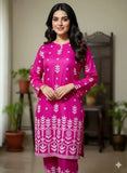 Elegant Pink Linen Block Printed 2 Piece Women's Set