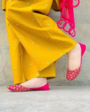 Elegant Yellow Linen Embroidered 2 Piece Women's Outfit