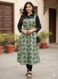 Elegant Green Khaddar Printed Maxi Dress for Women