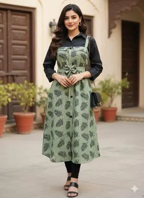 Elegant Green Khaddar Printed Maxi Dress for Women