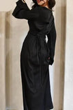 Elegant Black Silk Plain Maxi Dress for Women