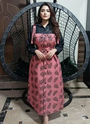 Khaddar Printed Maxi Romper for Women in Pink - Stylish & Comfortable