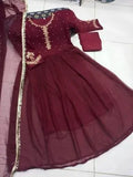 Elegant Maroon Chiffon Maxi Suit with Dupatta - 3 Piece Set