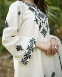Elegant Women's Linen Embroidered Shirt & Trouser Set - 2 Pcs