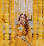 Elegant Yellow Silk Maxi Suit with Embroidered Design for Women