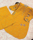 Elegant Yellow Linen Embroidered 2 Piece Women's Outfit