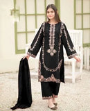 Elegant Black Embroidered Shamoz Silk 3 Piece Replica Suit
