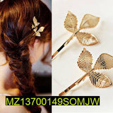 Golden Three-Dimensional Leaf Hairpins - 2-Piece Set, 6x2cm
