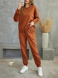 Stylish Women's Fleece Tracksuit - 2 Piece Plain Set in Brown