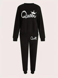 Women's Black Fleece Tracksuit - Stylish & Comfortable 2 Piece Set