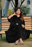 Elegant Black Velvet Maxi Dress with V-Neck Design