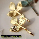 Golden Three-Dimensional Leaf Hairpins - 2-Piece Set, 6x2cm