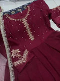 Elegant Maroon Chiffon Maxi Suit with Dupatta - 3 Piece Set