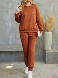 Stylish Women's Fleece Tracksuit - 2 Piece Plain Set in Brown
