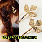 Golden Three-Dimensional Leaf Hairpins - 2-Piece Set, 6x2cm