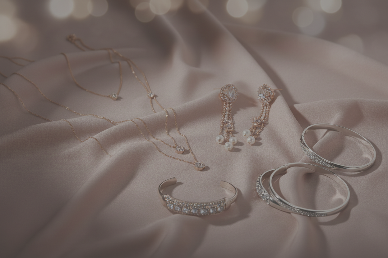 The niche is Artificial Jewelry. Design a image for the home page hero section carousel image # 01. The image must be in 19:6 and attractive. Keep the image colors light/dark I have to write some texts on it